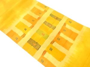 手織り紬　幾何学模様織り出し　名古屋帯